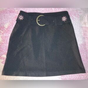 Joe Boxer Girls Size 10/12, Black Skirt with Gold Belt and Pink Flowers